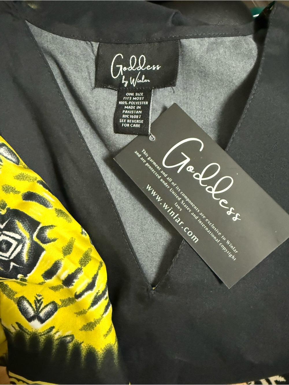 Goddess Black & Yellow V-Neck Beach Caftan - Picture 7 of 7